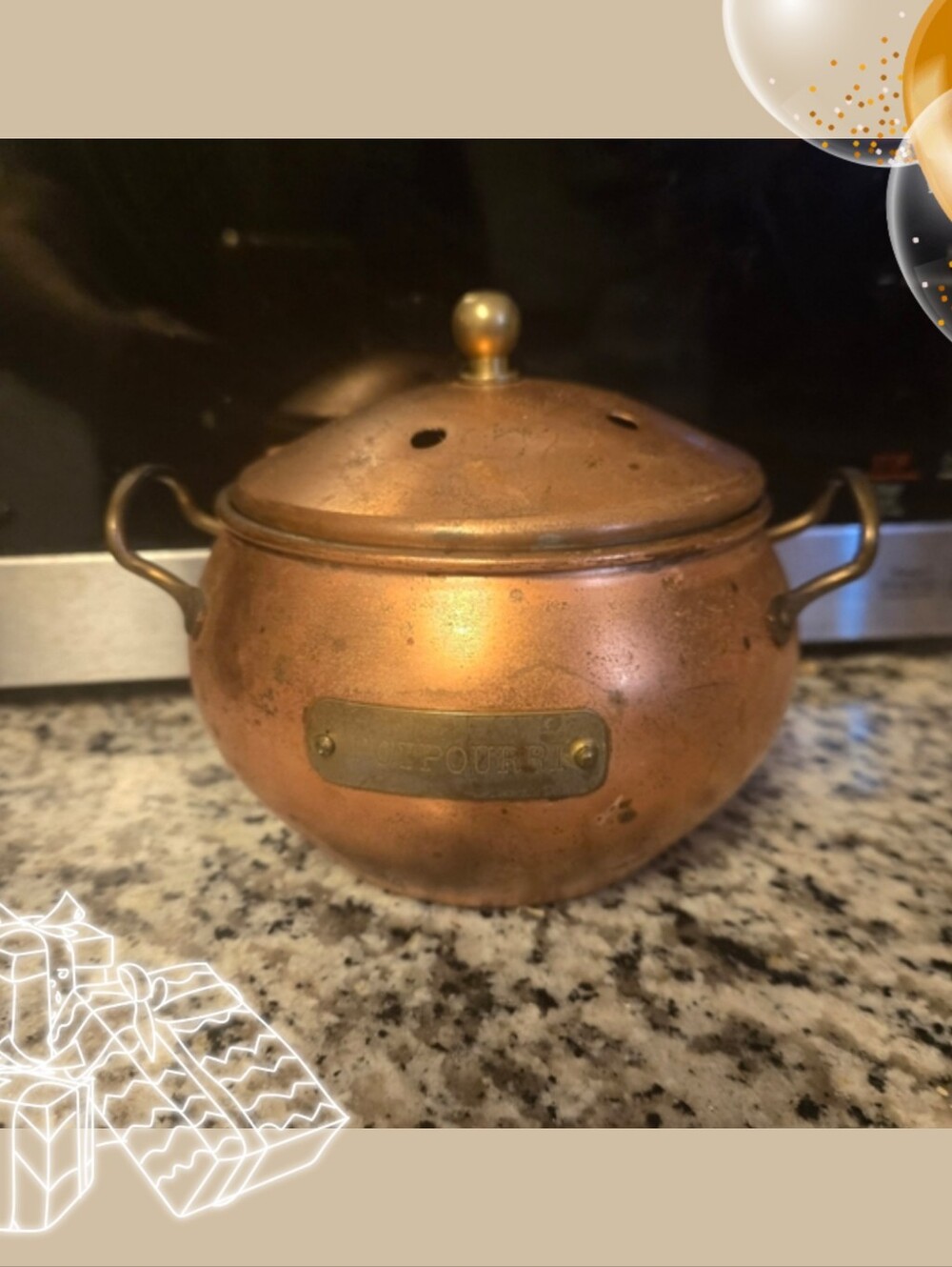 Vintage Copper Potpourri Holder with Lid